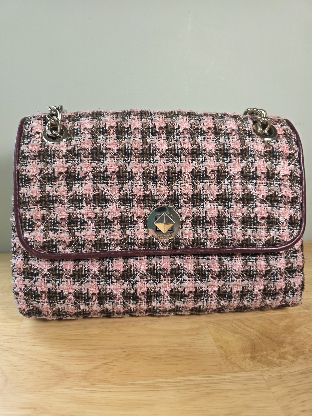 EUC Kate Spade Pink Tweed Chain Shoulder Bag